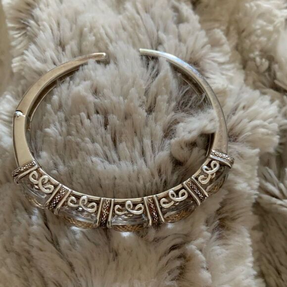 Sterling Silver & Clear Stone Bracelet Stamped: 925 China Stainless Steel Hinge - Picture 5 of 8
